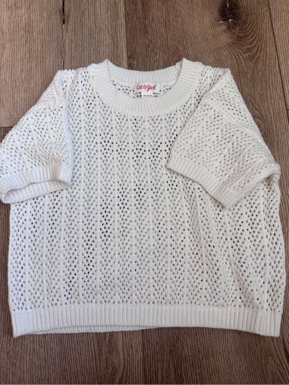 Cat & Jack Cream Open-Knit Short Sleeve Crew Sweater